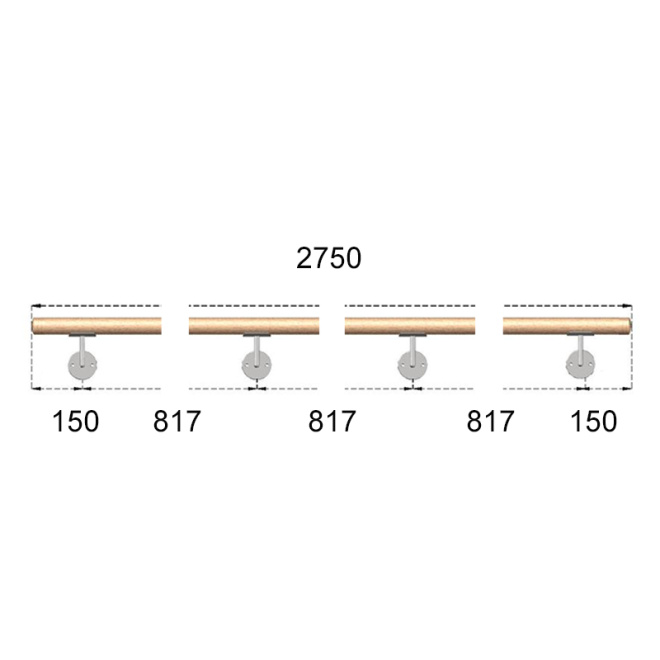 Dřevěné madlo na schodiště 2,75m, EDB-M275-D